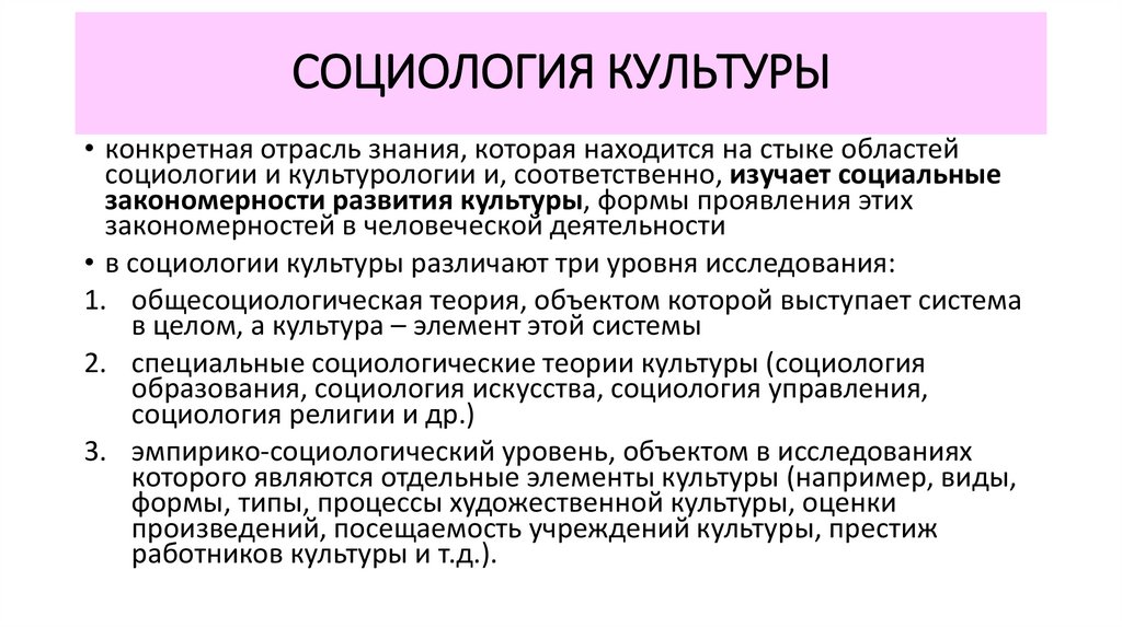 СОЦИОЛОГИЯ КУЛЬТУРЫ