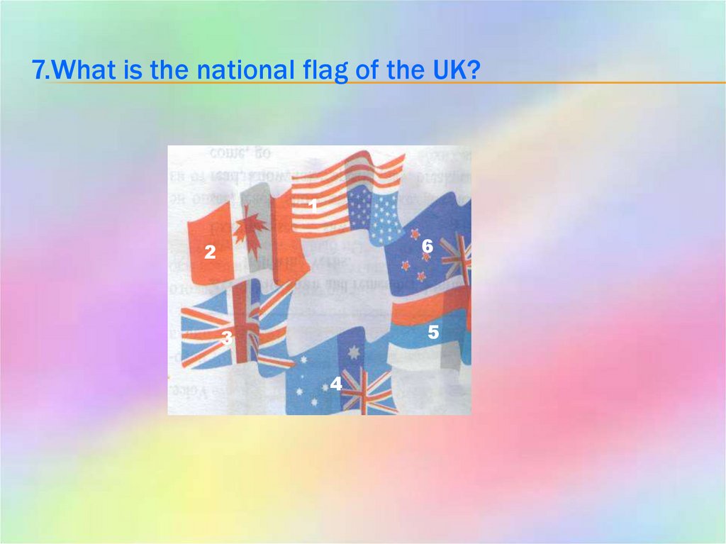 7.What is the national flag of the UK?