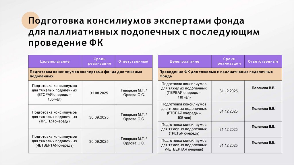 Подготовка консилиумов экспертами фонда для паллиативных подопечных с последующим проведение ФК
