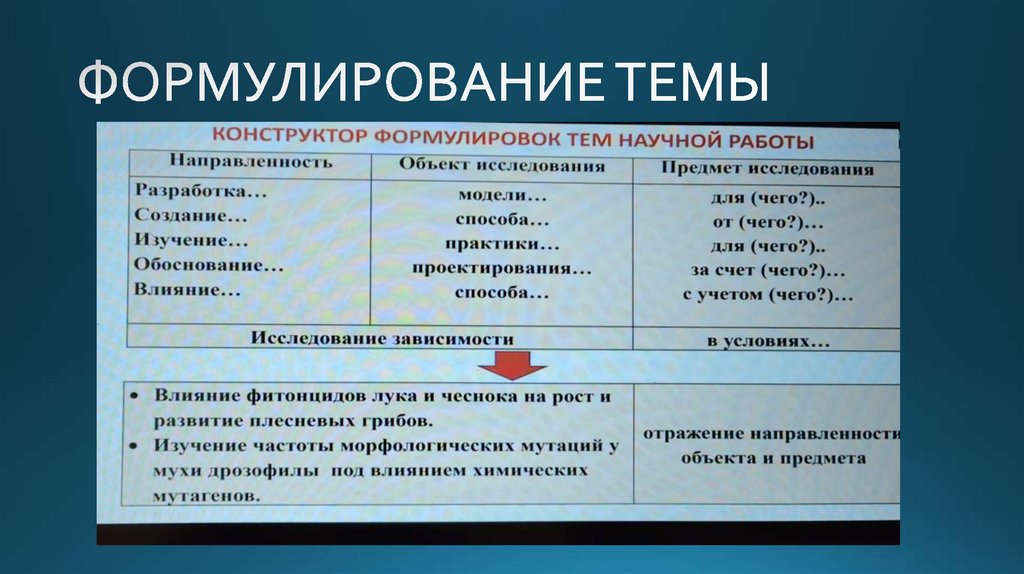 ФОРМУЛИРОВАНИЕ ТЕМЫ