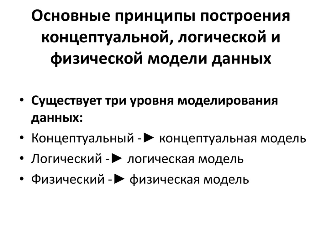 Основные принципы построения концептуальной, логической и физической модели данных