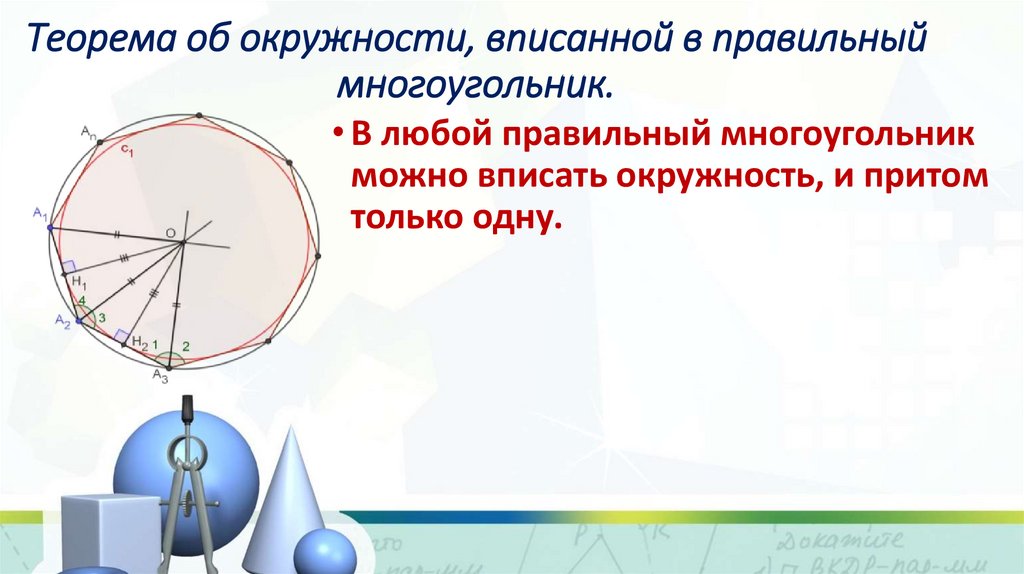 Теорема об окружности, вписанной в правильный многоугольник.