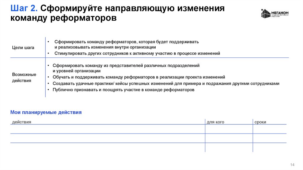 Шаг 2. Сформируйте направляющую изменения команду реформаторов