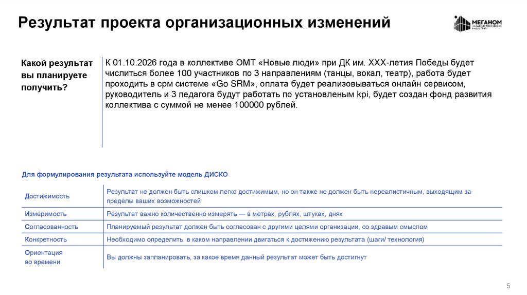 Результат проекта организационных изменений