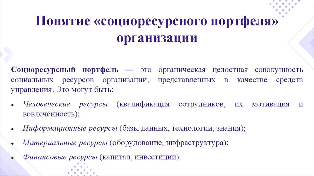 Понятие «социоресурсного портфеля» организации