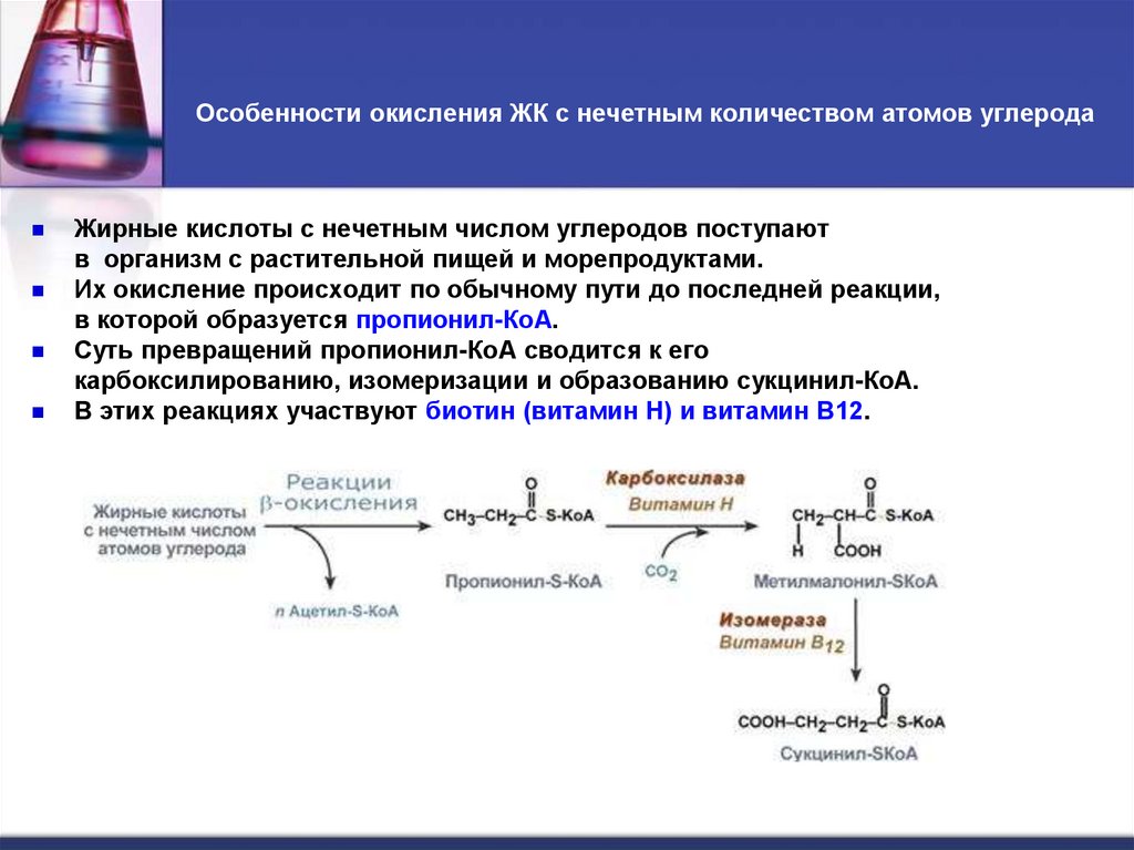 Особенности окисления ЖК с нечетным количеством атомов углерода