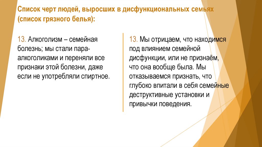 Список черт людей, выросших в дисфункциональных семьях (список грязного белья):