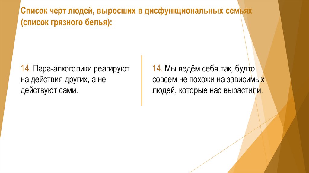 Список черт людей, выросших в дисфункциональных семьях (список грязного белья):