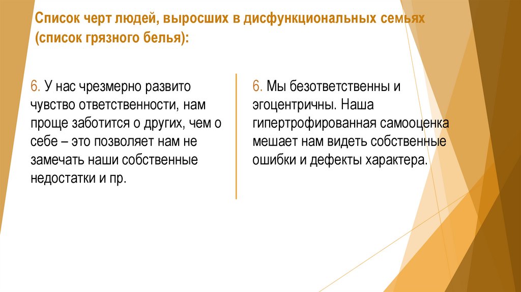 Список черт людей, выросших в дисфункциональных семьях (список грязного белья):