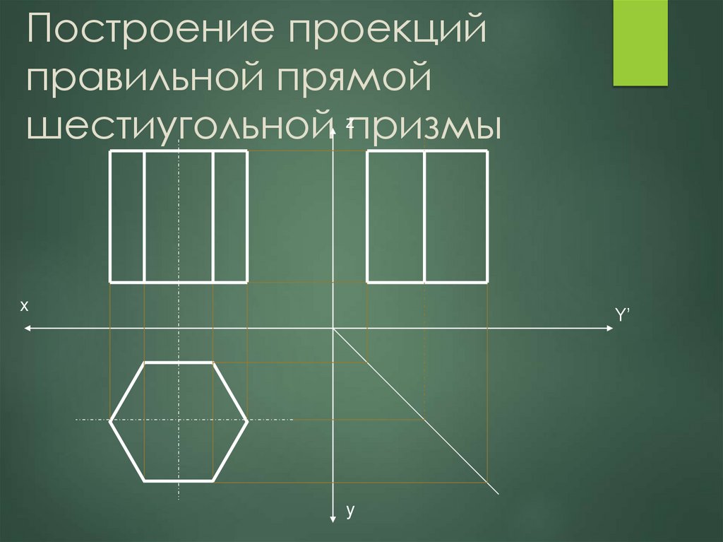 Построение проекций правильной прямой шестиугольной призмы