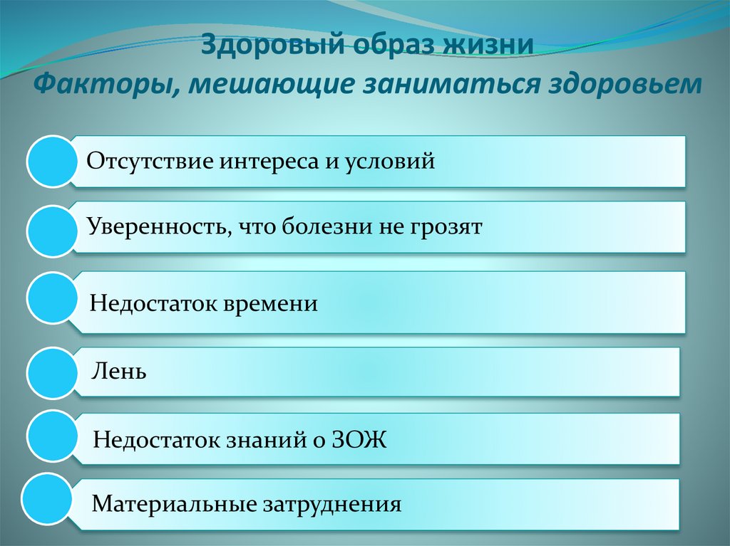 Здоровый образ жизни Факторы, мешающие заниматься здоровьем