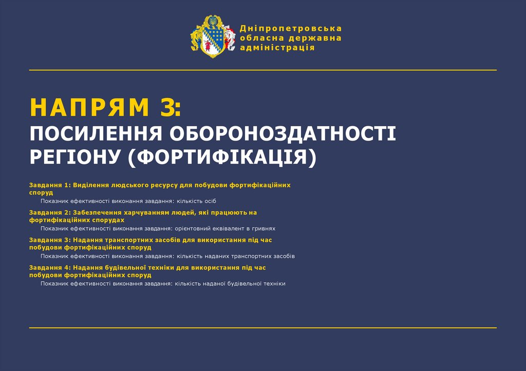 НАПРЯМ 3: ПОСИЛЕННЯ ОБОРОНОЗДАТНОСТІ РЕГІОНУ (ФОРТИФІКАЦІЯ)