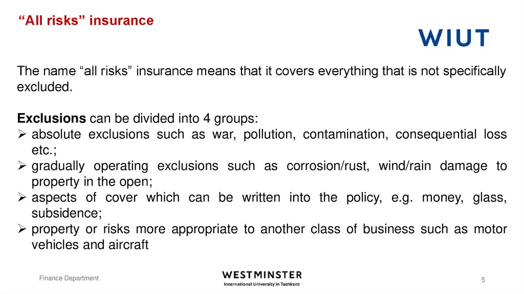 “All risks” insurance