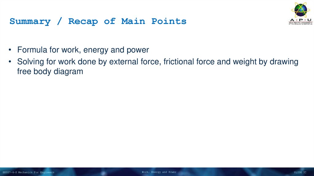 Summary / Recap of Main Points