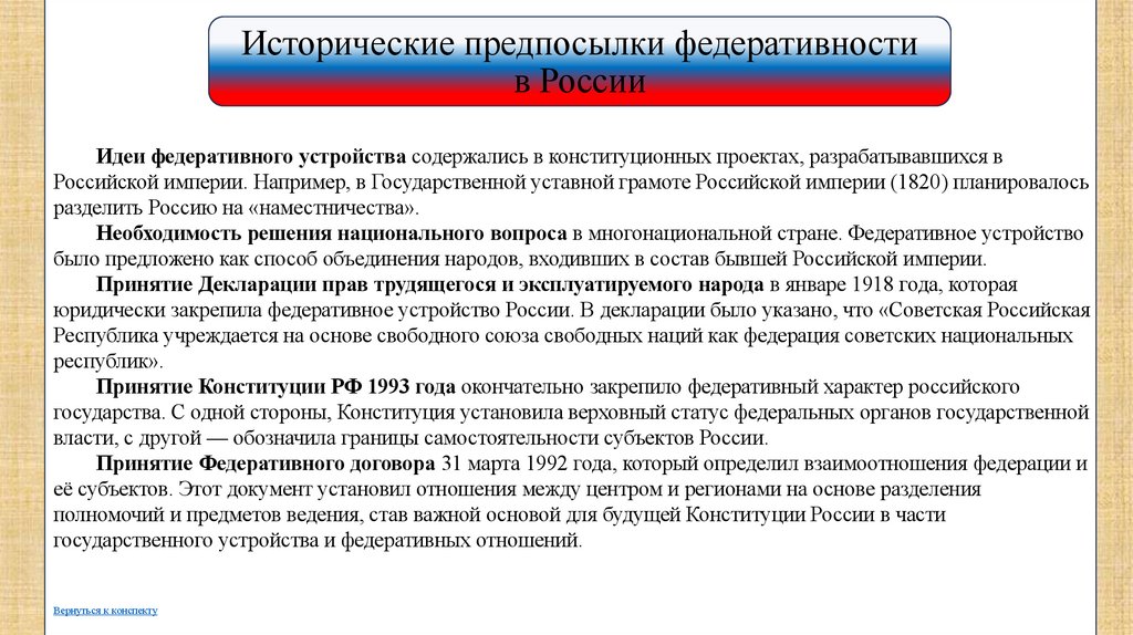 Исторические предпосылки федеративности в России