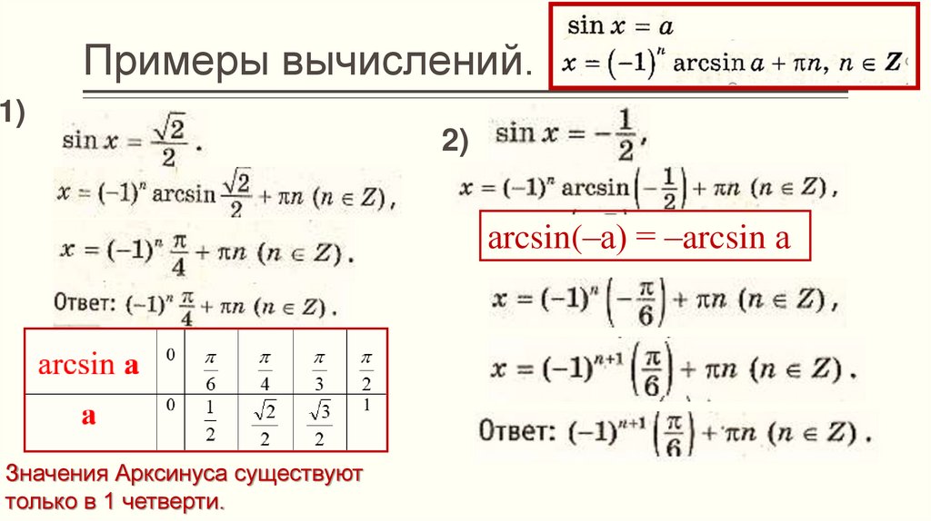 Примеры вычислений.