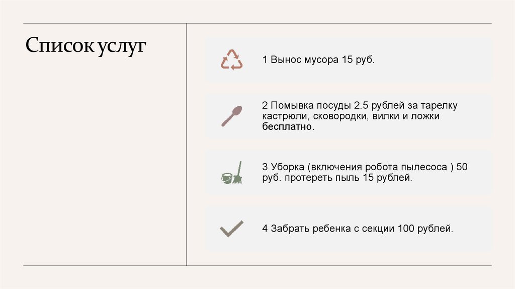 Список услуг