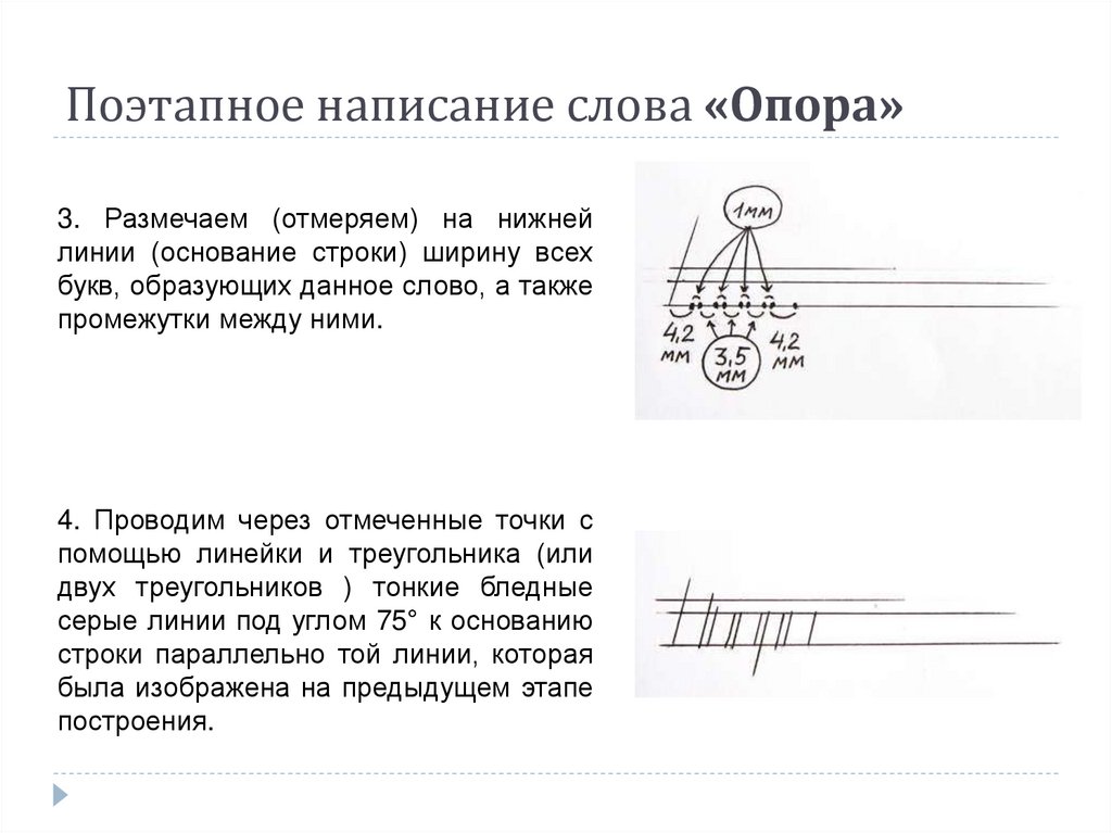 Поэтапное написание слова «Опора»