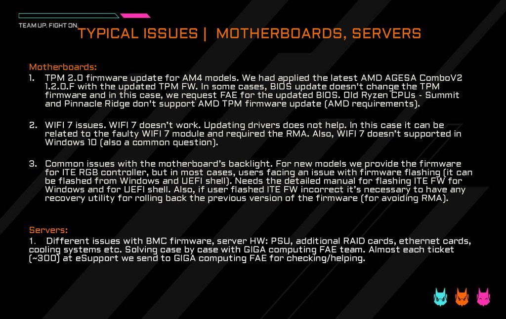 Typical issues | motherboards, servers