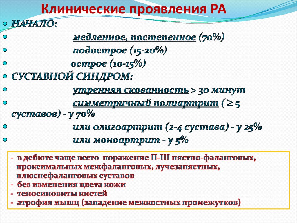 Клинические проявления РА