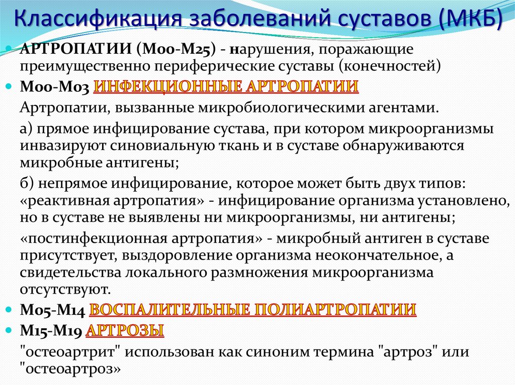 Классификация заболеваний суставов (МКБ)