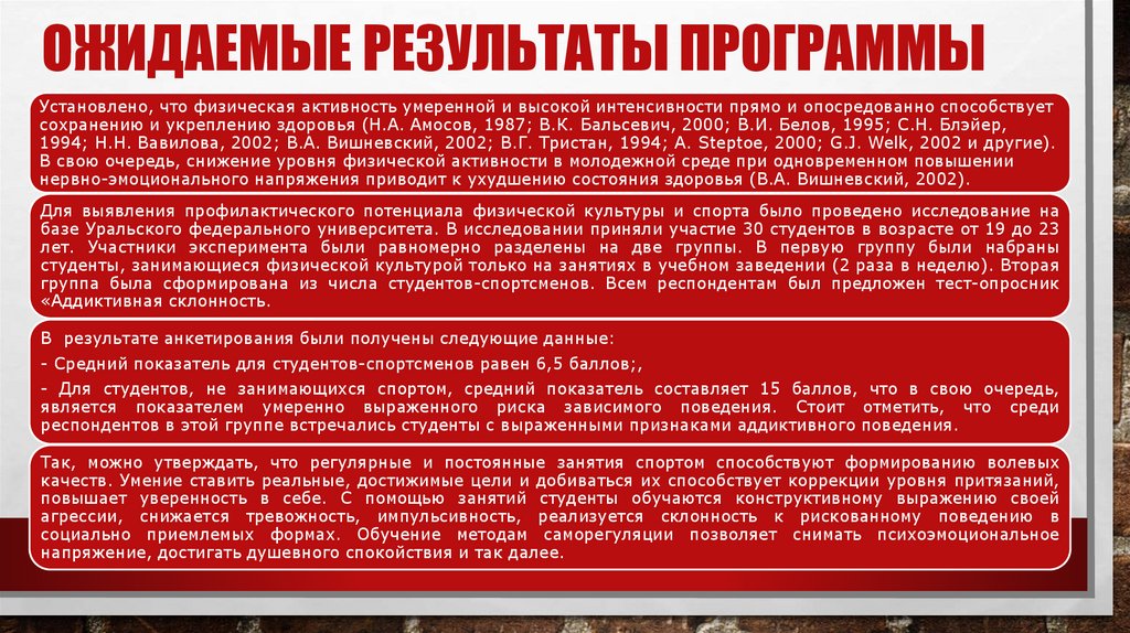 Ожидаемые РеЗУЛЬТАТЫ ПРОГРАММЫ