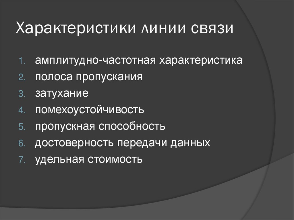 Характеристики линии связи