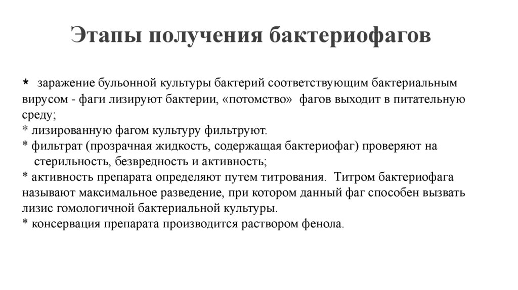 Этапы получения бактериофагов