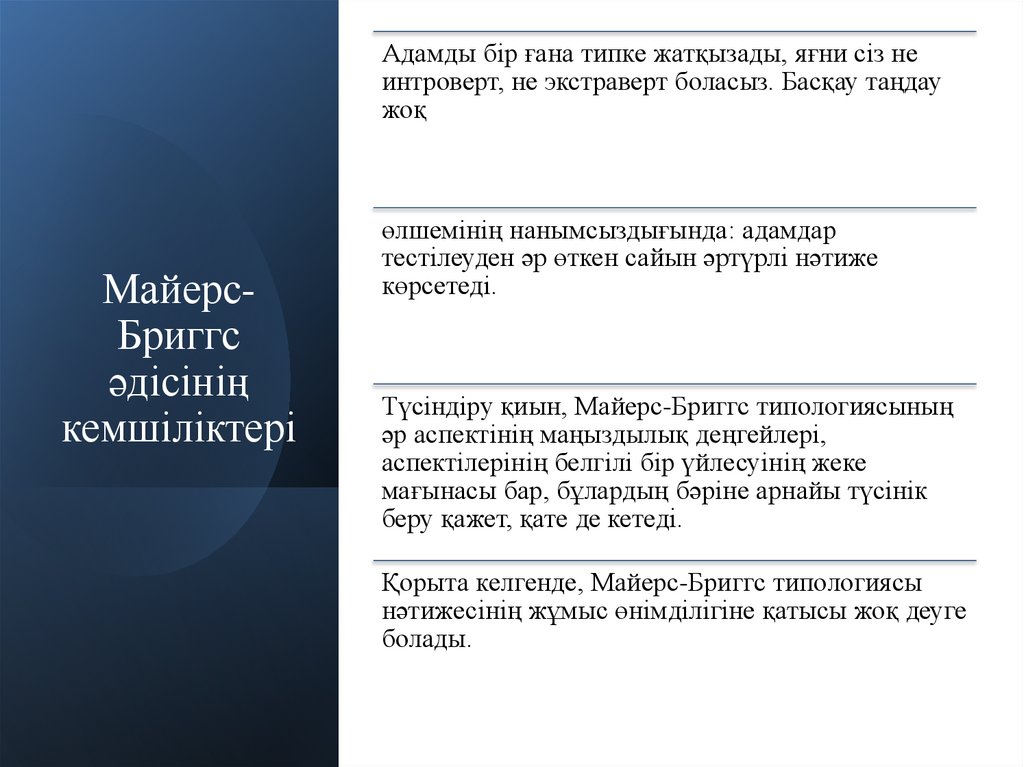 Майерс-Бриггс әдісінің кемшіліктері