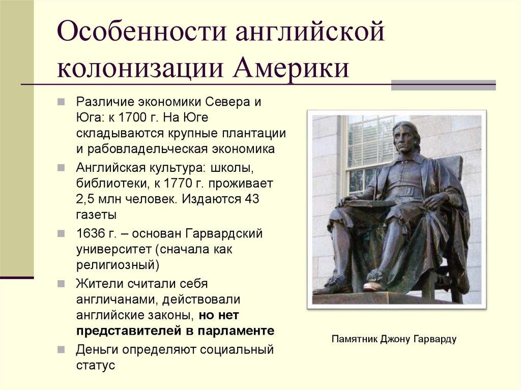 Особенности английской колонизации Америки