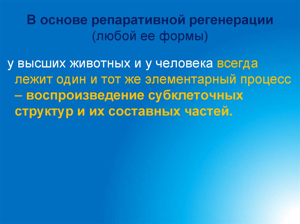 В основе репаративной регенерации (любой ее формы)