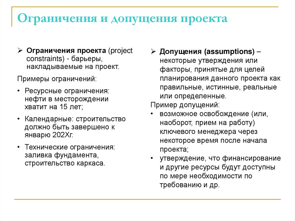 Ограничения и допущения проекта