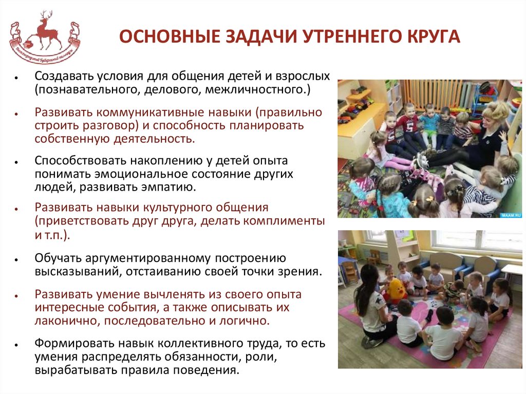 ОСНОВНЫЕ ЗАДАЧИ УТРЕННЕГО КРУГА