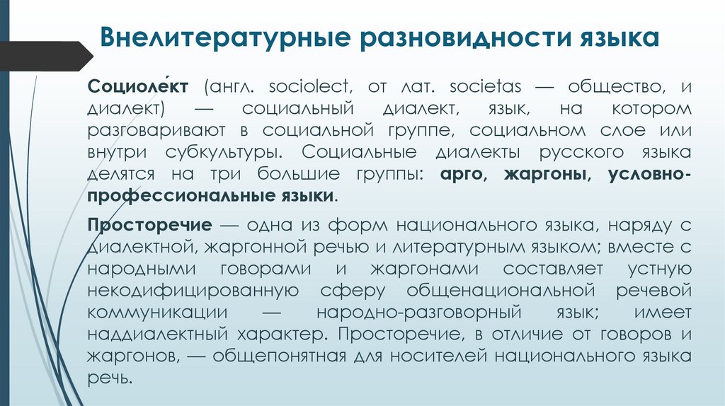 Внелитературные разновидности языка