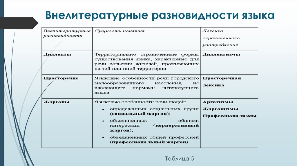 Внелитературные разновидности языка