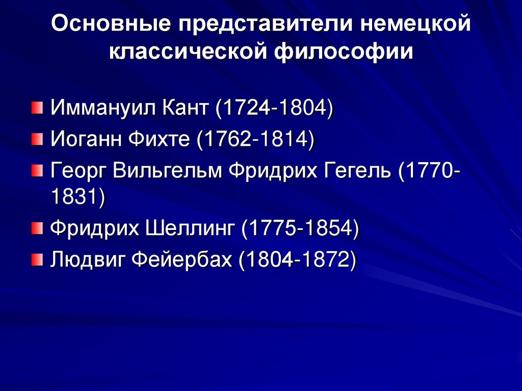 Основные представители немецкой классической философии