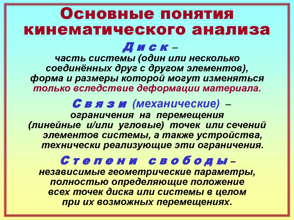 Основные понятия кинематического анализа
