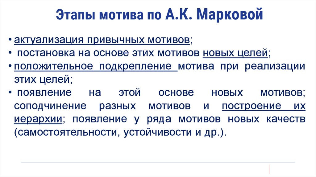 Этапы мотива по А.К. Марковой