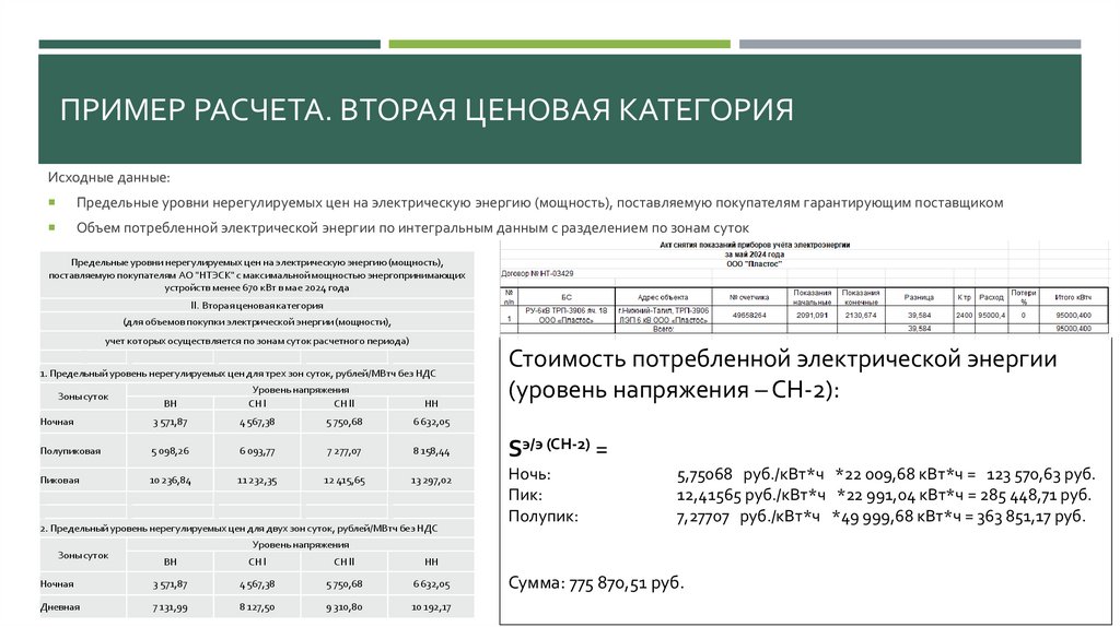 Пример расчета. вторая ценовая категория