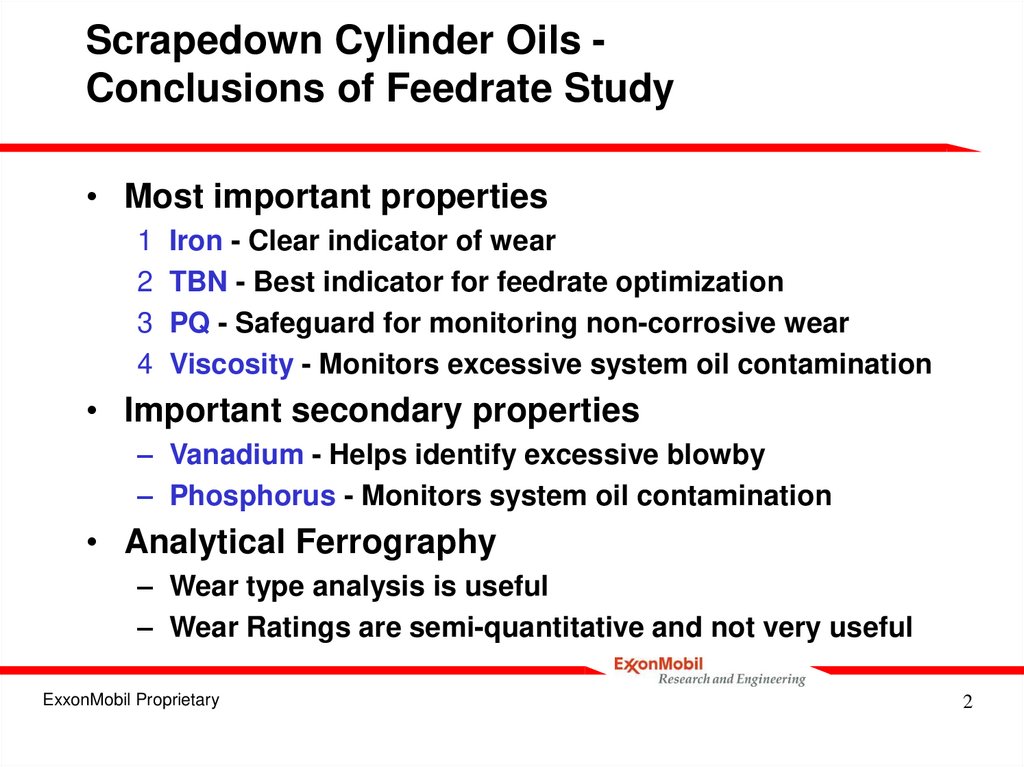 Scrapedown Cylinder Oils - Conclusions of Feedrate Study