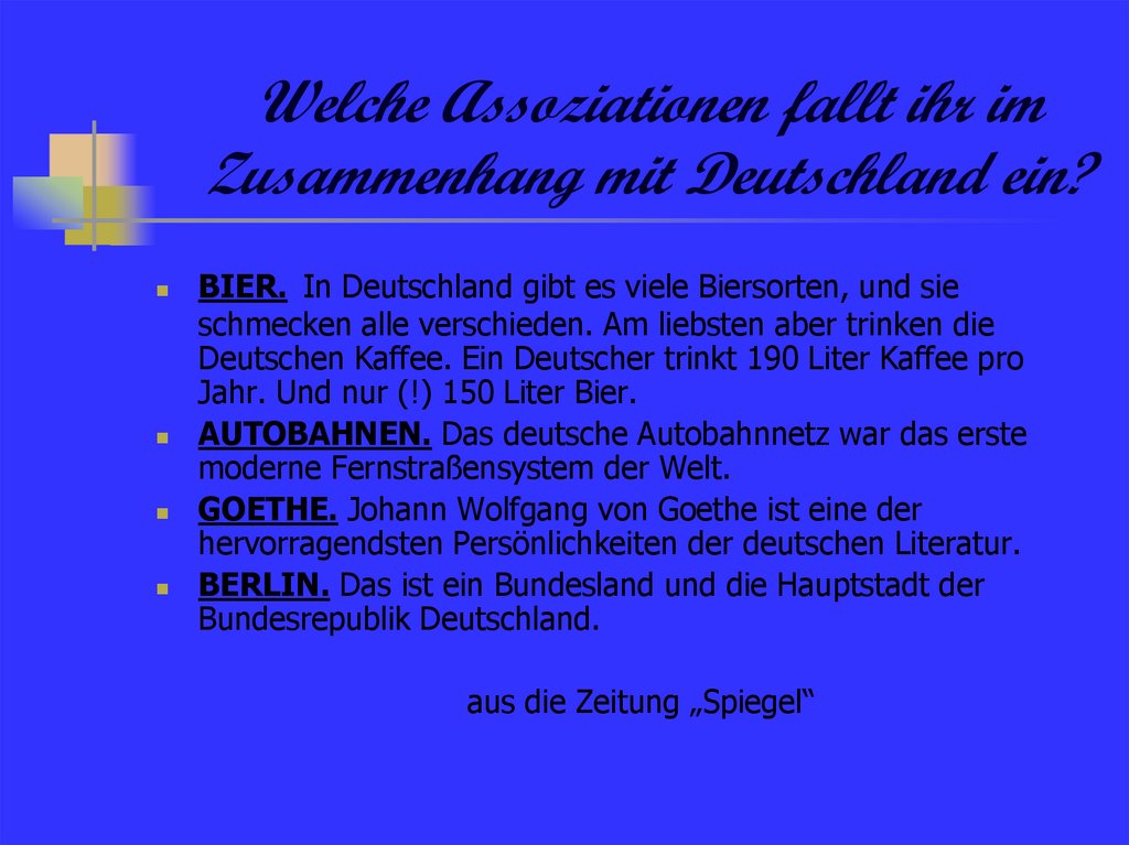 Welche Assoziationen fallt ihr im Zusammenhang mit Deutschland ein?