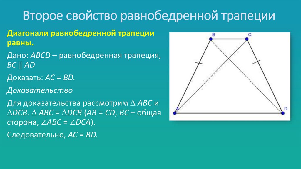 Второе свойство равнобедренной трапеции