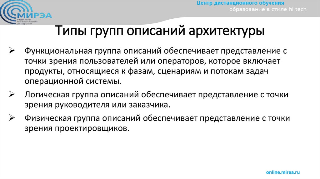 Типы групп описаний архитектуры