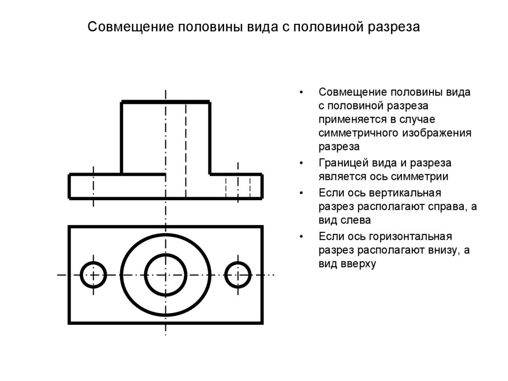 Совмещение половины вида с половиной разреза