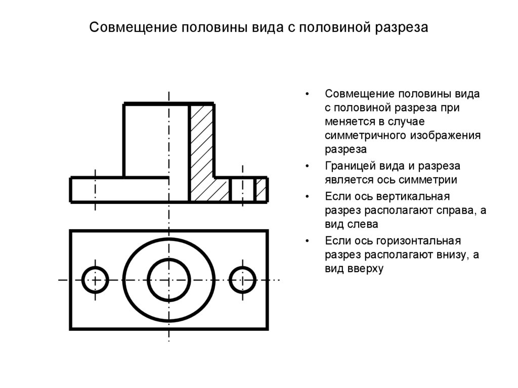 Совмещение половины вида с половиной разреза