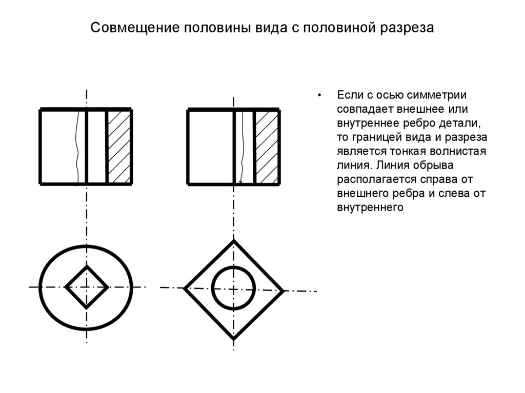 Совмещение половины вида с половиной разреза
