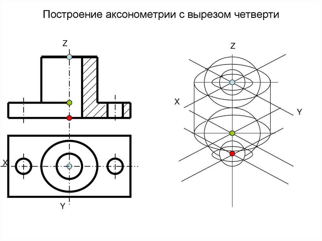 Построение аксонометрии с вырезом четверти