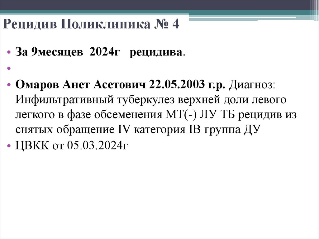 Рецидив Поликлиника № 4