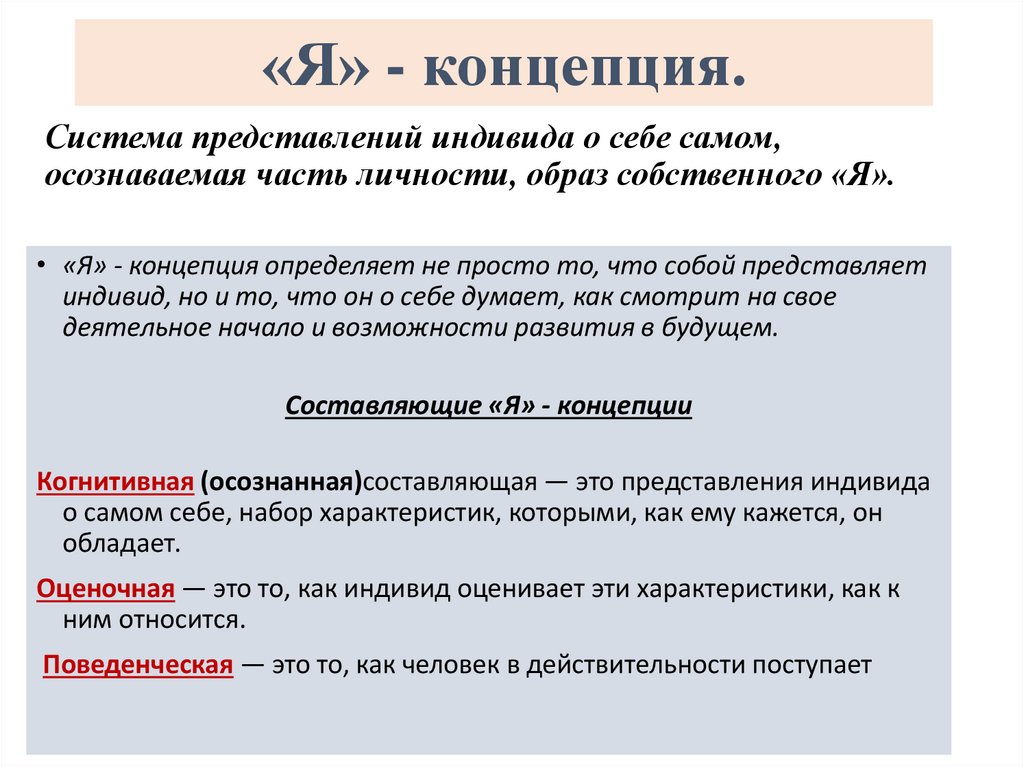 Система представлений индивида о себе самом, осознаваемая часть личности, образ собственного «Я».