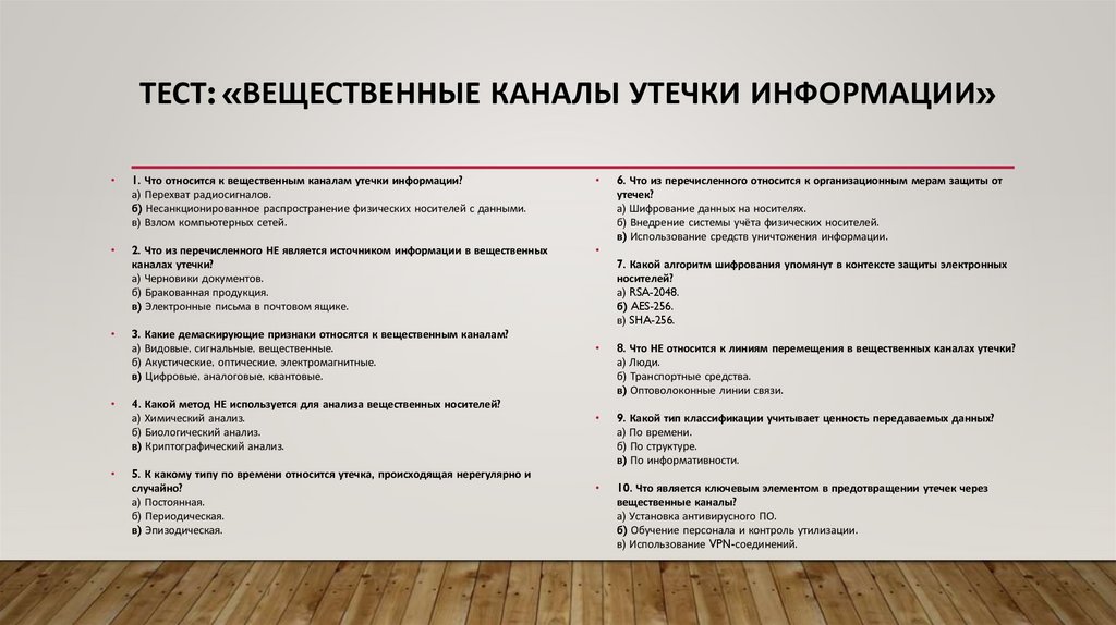 Тест: «Вещественные каналы утечки информации»